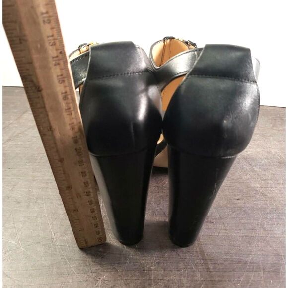 Michael Kors "BERKLEY" Black Leather Heeled Sandals with Gold Zipper  - Size 7M - Picture 4 of 6